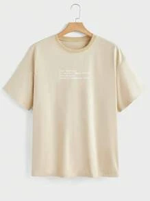 Manfinity Hypemode Bộ quần áo thun tay ngắn cổ tròn in chữ và dây rút thời trang cho nam - Màu Khaki - Xem 10