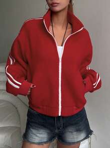 DAZY 女士休闲蓬松内衬外套，饰有缎带，秋冬季女装外套 - 紅色 - 查看 8