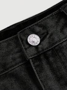 SHEIN MOD 女式前扣蝴蝶结装饰休闲牛仔 A 字裙 - 黑色 - 查看 5
