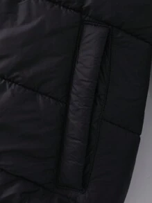 SHEIN جاكيت منفوخ أسود مبطن بالصوف ذو أكمام طويلة وغطاء رأس للفتيات المراهقات، أسلوب هالوين والخريف - الأسود - مشاهدة 8