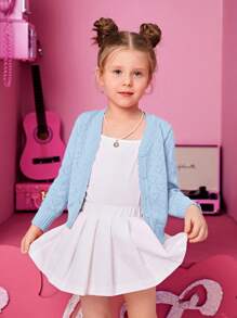 SHEIN Áo len cardigan cổ chữ V họa tiết trái tim cho bé gái - Màu xanh lam - Xem 3