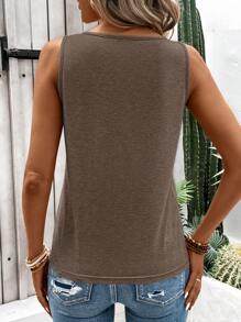 EMERY ROSE 女士度假休闲纯色镂空背心 - 咖啡棕 - 查看 2