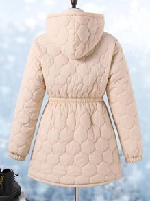 1pc  Hooded Zip-Up Thick Warm Padded Coat For Teen Girls - Apricot - View 2