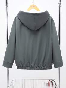 SHEIN Leap Crew 1pc Multifunctional Comfortable Casual Grey Knitted Thermal Lined Hooded Jacket With Large Pockets, Back To School Outfit For Teen Boys, Autumn/Winter Set - Grey - View 2