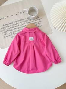 SHEIN Baby Girl Lovely Versatile Pink Collared Long Sleeve Shirt, Autumn/Winter - Hot Pink - View 7