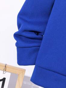 SHEIN Leap Crew 2pcs Tween Boy Set: Blue Hooded Sweatshirt With Black Numeric Print And Jogger Pants, Suitable For Jogging, School, Casual Daily Wear, Commuting, Autumn/Winter - Blue - View 5