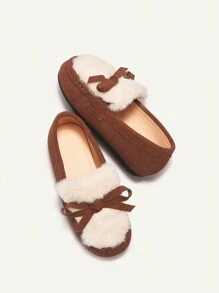 Zapatos planos cómodos de felpa a la moda, a prueba de todo y todo para bebés y niñas pequeñas, otoño e invierno - Marrón - Ver 5