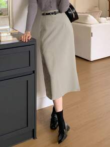 DAZY Women's Solid Color Bodycon Mid-Calf Skirt, Spring/Summer - Apricot - View 1