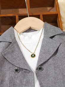 SHEIN Conjunto de 3 piezas para niña: Top de punto acanalado para uso diario, chaleco de tela texturizada, pantalones con decoración de botones, para otoño/invierno - Gris - Ver 6