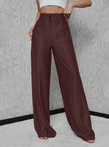 SHEIN Tall Womens Striped Elegant Pants For Commuting - Brown - View 5