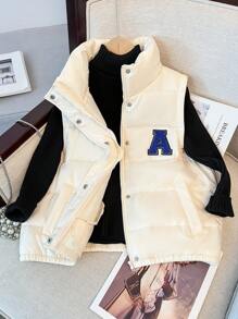 SHEIN Gilet sans manches polyvalent et décontracté à col montant blanc pour adolescente - Nude - Voir 9