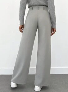 EURMUSE Women's Solid Color Low Waist Straight Pants - Grey - View 2