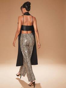 Hauture 女士简约 PU 皮革背心，无袖，纯色，时尚 - 黑色 - 查看 3