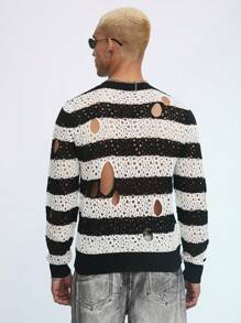 Manfinity Roghcode Men 1pc Striped Pattern Cut Out Sweater - Multicolor - View 3