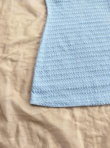 Soleia Vestido casual de resort romántico de cuello alto de punto blanco elástico con encaje para mujer, Vestido de graduación azul bebé de verano