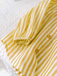 SHEIN LMoss Kids Chemise à manches longues rayée, mignonne et polyvalente pour bébé fille, pour l'extérieur et les vacances