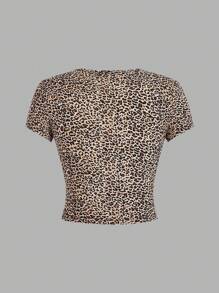SHEIN EZwear 4 Áo thun nữ cổ tròn tay ngắn họa tiết động vật, dáng ôm vừa vặn cho mùa hè - Đen và trắng - Xem 12