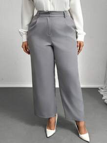 SHEIN Privé Pantalones de traje grises casuales, cómodos y transpirables para mujer de talla grande - Gris - Ver 4