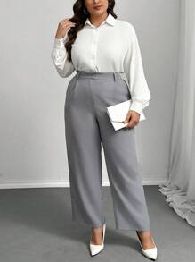 SHEIN Privé Pantalones de traje grises casuales, cómodos y transpirables para mujer de talla grande - Gris - Ver 5