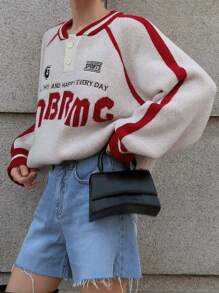 DAZY Áo len chui đầu cỡ lớn màu khối cho nữ, áo dài tay, quần áo mùa thu - Nhiều màu - Xem 9