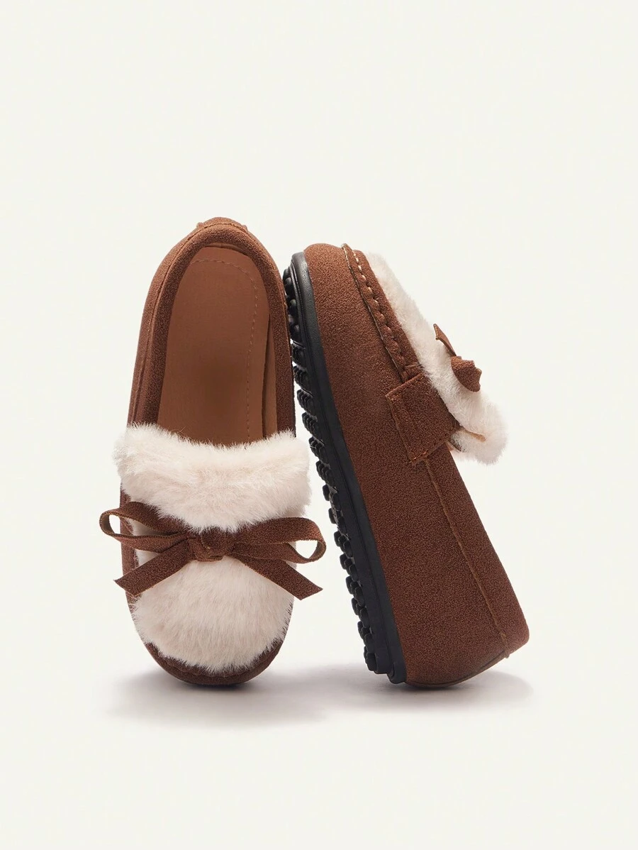 Zapatos planos cómodos de felpa a la moda, a prueba de todo y todo para bebés y niñas pequeñas, otoño e invierno - Marrón - Ver 1