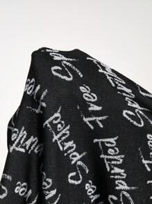 Manfinity VCAY Men's English Text Round Neck Long Sleeve Sweater, For Fall Winter - Black and White - View 6