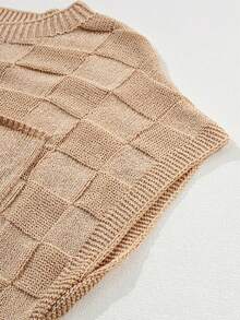 Casual Loose Solid Color Checkerboard Texture Batwing Sleeve Pocket Knitted Top