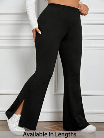 SHEIN PETITE CURVE Plus  Petite Women Split Hem Flare Leg Pants