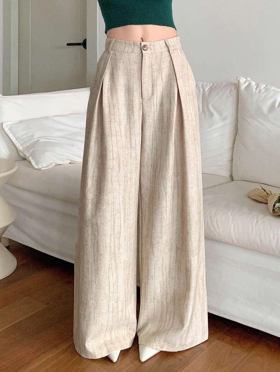 DAZY Quần ống rộng xếp ly thẳng thường ngày cho nữ, Quần áo trở lại trường - Màu Khaki - Xem 1