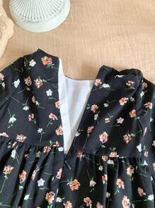 SHEIN Abito lungo a maniche lunghe con delicati motivi floreali carino per bambine, autunno/inverno
