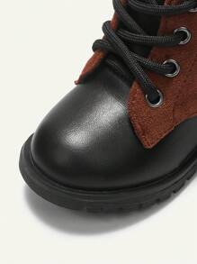 SHEIN 秋冬纯色拼接可爱小女孩透气百搭宝宝踝靴 黑色 - 彩色 - 查看 5