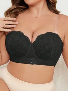 1pc Plus Size Lace Underwire Bra, Lingerie - Black - View 7