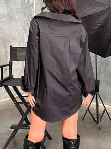 INAWLY 2 Pieces Women's Spring Autumn Casual Solid Color Long Sleeve Shirt And Shorts Set Fall Cloth For Women - Black - View 2