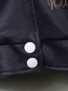 Tween 女童休闲字母印花拼接 PU 袖罗纹下摆棒球夹克，秋季