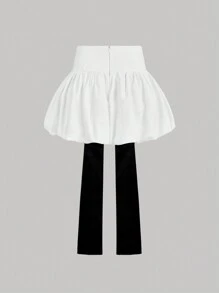 SHEIN MOD Váy mini bồng bềnh lưng thấp màu trắng có nơ đen cho nữ, váy trắng - trắng - Xem 2