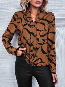 SHEIN LUNE 春秋休闲字母印花衬衫 - 棕色 - 查看 6