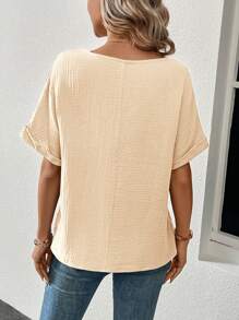 EMERY ROSE Women's Summer Casual Solid Color Batwing Sleeve Shirt - Apricot - View 6