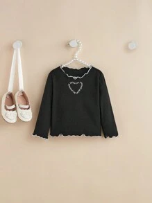 SHEIN 2 Stücke Set Baby Mädchen Elegant Farbblock Einfarbig mit Herz- und Textmuster Top, Lässig Kleidung