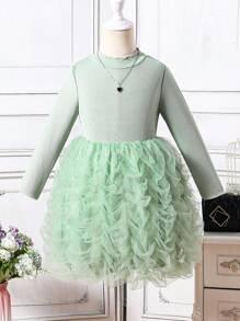 Young Girl Elegant Stylish Red Party Dress, Mixed Furry Fabric, Suitable For Birthday, New Year, Party, Outing, Daily Wear, Fit For Autumn & Spring, Fashion Cute Girly