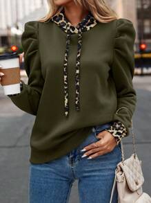 SHEIN Clasi Casual damessweater met luipaardprint, capuchon en trekkoord, herfst