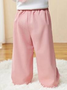 SHEIN Baby Girl Cute Pink Bow Elastic Waist Pants, Autumn/Winter