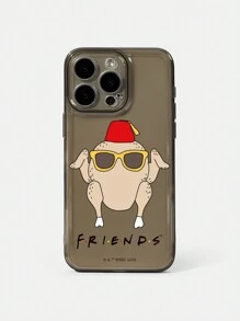 FRIENDS X SHEIN Funda de teléfono transparente negra con dibujos animados de un pavo y estampado de letras, un regalo de Acción de Gracias