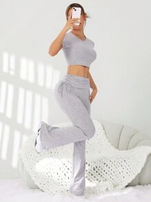 SHEIN Sport Studio Skin-Friendly & Soft  Workout Short Sleeve T-Shirt And Jogger Pants Set, Moisture-Wicking & Quick-Drying