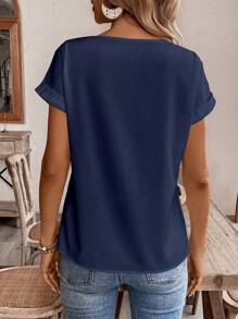 EMERY ROSE 女式夏季网眼撞色圆领蝙蝠袖短袖休闲衬衫