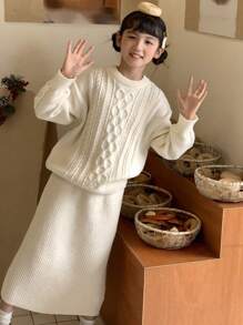 DAZY 女童圆领毛衣套装（大童女孩）