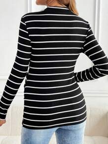 SHEIN Áo thun cổ tròn dài tay dành cho bà bầu trang bị áo thun thoải mái hợp thời trang - màu đen - Xem 2