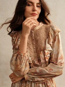 Anewsta Áo cánh ren họa tiết hoa mùa thu thanh lịch cho nữ - Nhiều màu - Xem 1