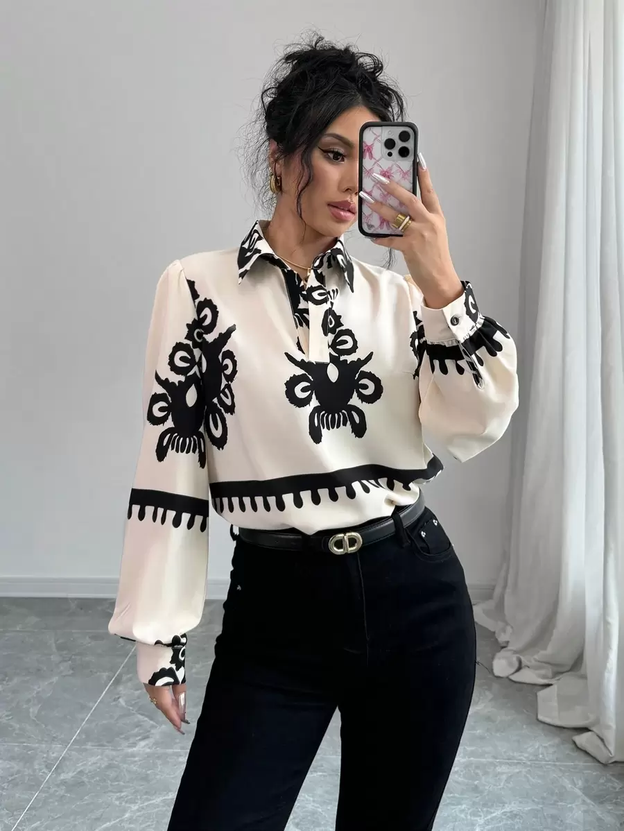 SHEIN Clasi Áo dài tay in hoa, trang phục thường ngày, áo dài tay - Nhiều màu - Xem 1