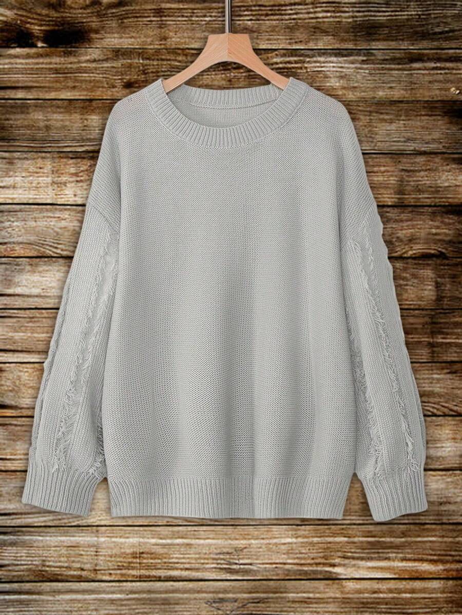 SHEIN LUNE Áo len nữ cỡ lớn, màu trơn, kiểu dáng đơn giản, thích hợp mặc hàng ngày, mùa thu đông. - Xám - Xem 1