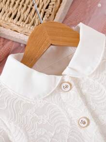 Baby Girl Solid Color Peter Pan Collar Long Sleeve Buttoned Blouse & Skirt 2pcs Set, Spring And Summer - White - View 4